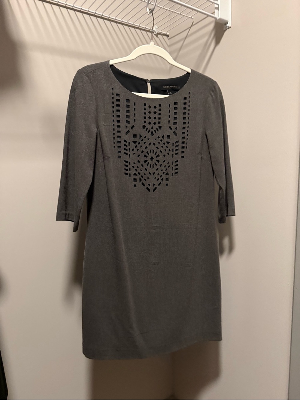 Banana Republic Charcoal Gray Laser-Cut Long Sleeve Sheath Dress